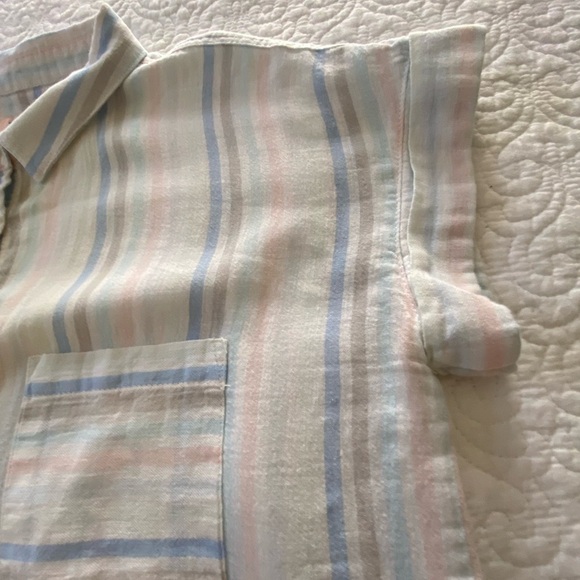 Per Se Linen Blend White with Pastel Stripes Casual Button Down Shirt Size L - Picture 6 of 12